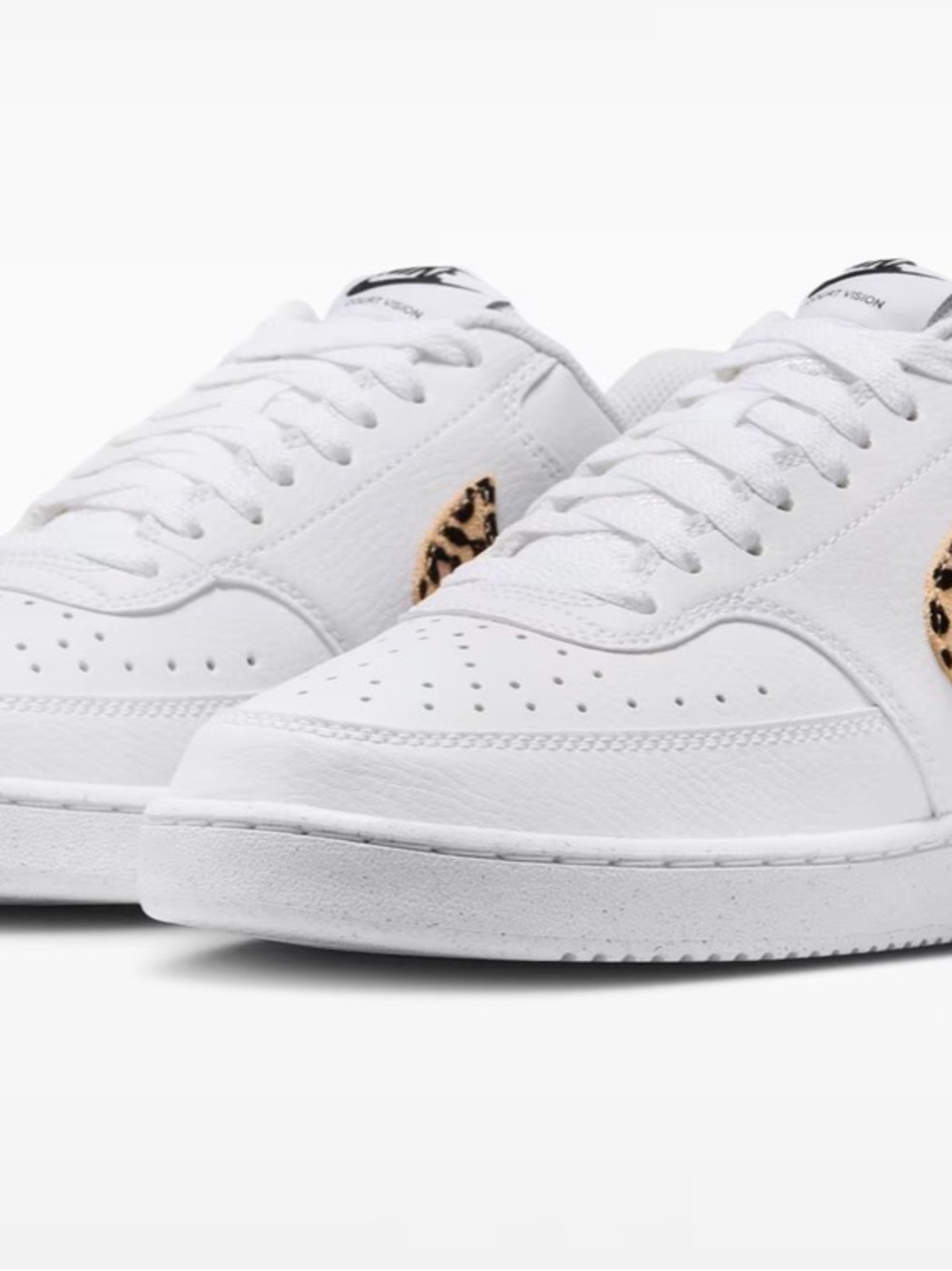 Nike White Leather Sneakers with Leopard Swoosh
